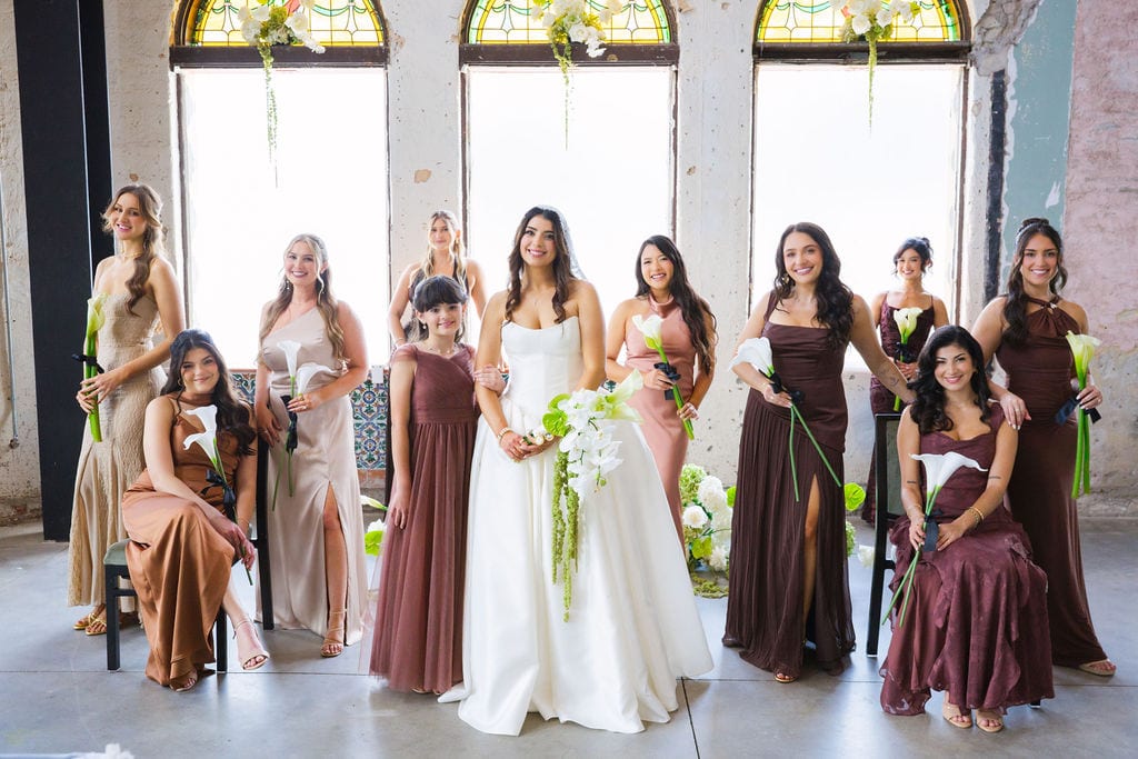 Bride bridesmaids stained glass windows